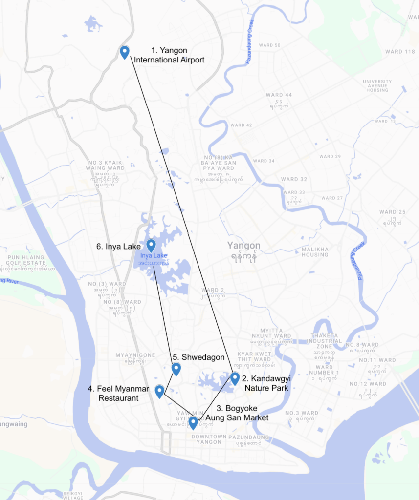 Yangon Itinerary Map