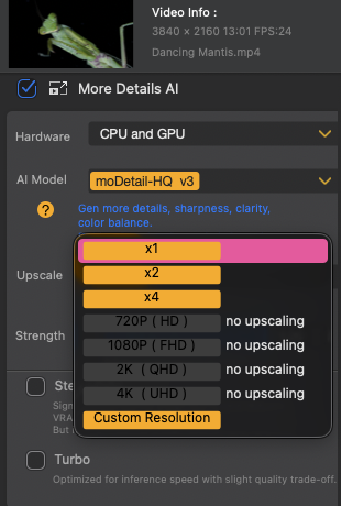Aiarty Video Enhancer - Upscaling Options