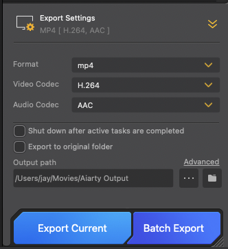 Aiarty Video Enhancer Export Options