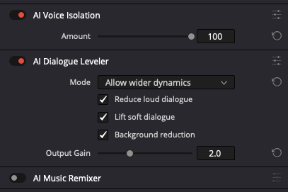 AI Audio Processing Options in DaVinci Resolve Studio